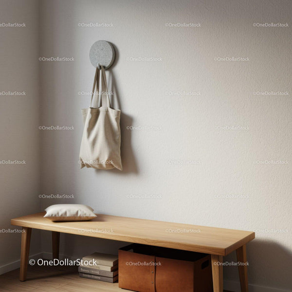 Neutral Home Interior with Wall Hook and Wooden Bench in Modern Design