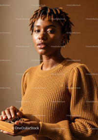 Elegant Woman Wearing Gold Jewelry Holding Jewelry Box