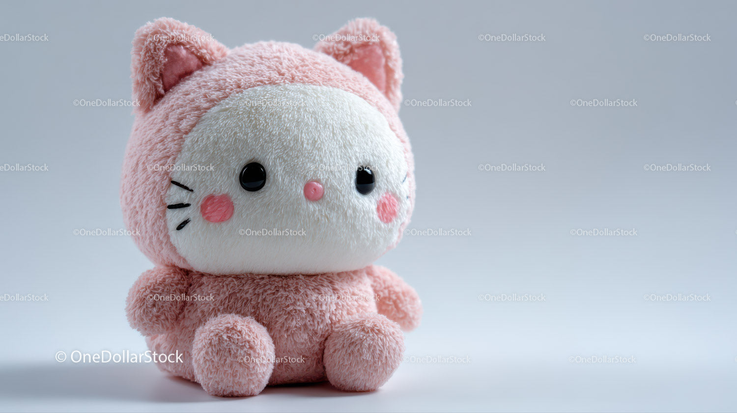 Cute Plush Cat Toy with Large Black Eyes and Pink Nose