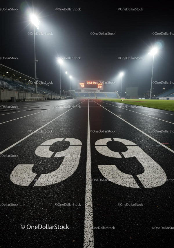 Nocna bieżnia z podświetlonym tablicą wyników stadionu