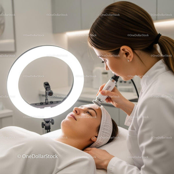 Kobieta poddająca się laserowej terapii odmładzającej skórę w nowoczesnej klinice