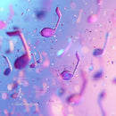 Colorful Floating Musical Notes in Abstract Digital Art