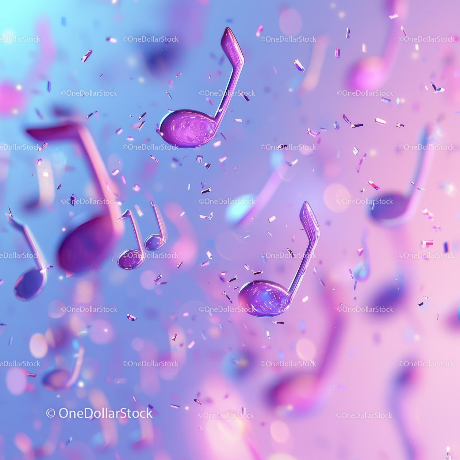 Colorful Floating Musical Notes in Abstract Digital Art