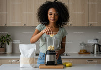 Woman Preparing Healthy Fruit Smoothie in Modern Kitchen