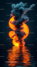 Abstract Smoke and Flame Burst with Water Reflection