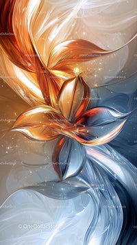 Abstract Flowing Shapes with Metallic Textures and Luminous Effects