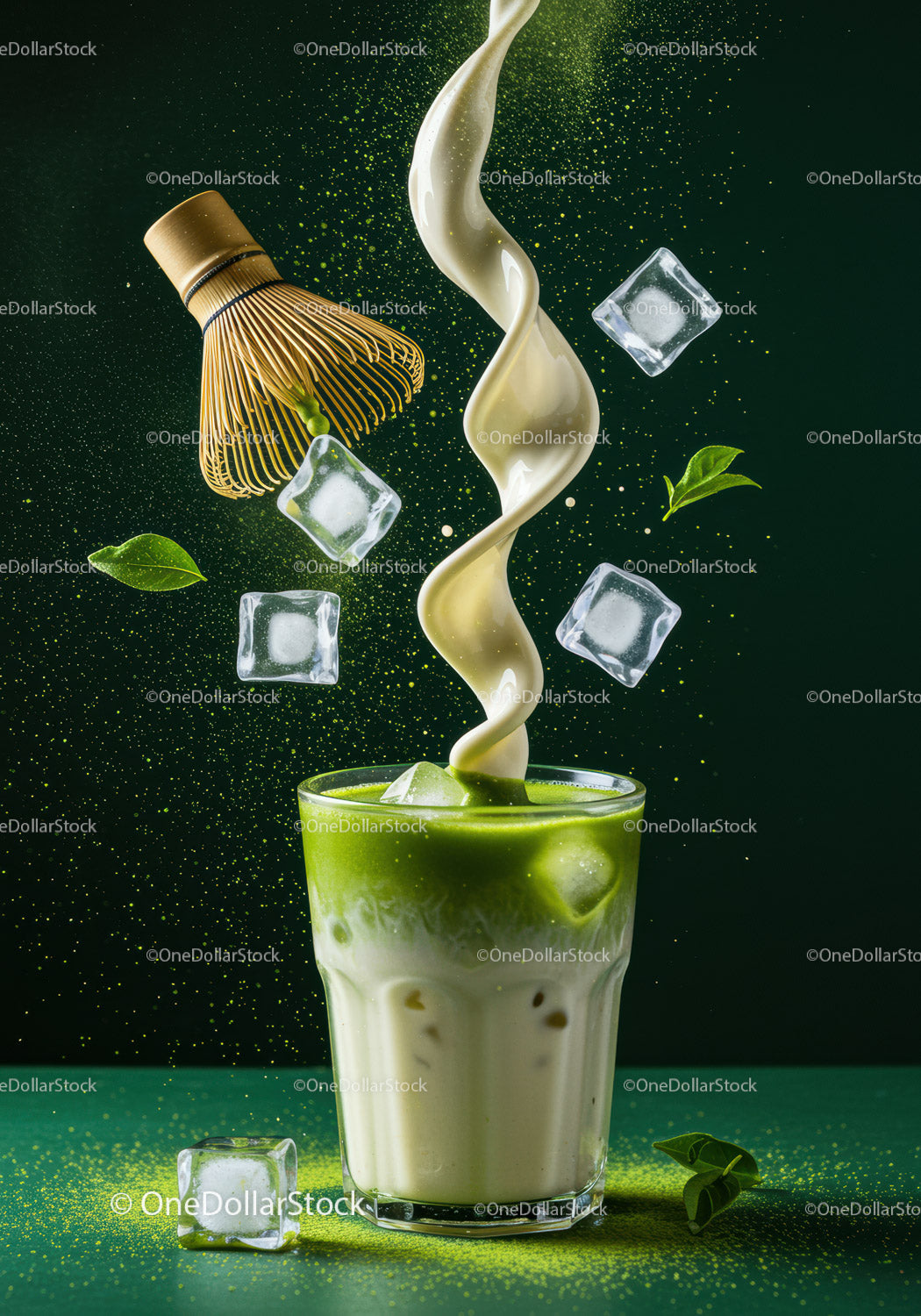 Mrożona Matcha Latte z kremowym wirem i trzepaczką do herbaty