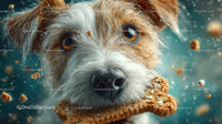 Close-up of Cute Wet Puppy with Cookie and Bright Eyes