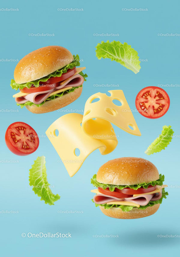 Fresh Ham and Cheese Sandwiches with Lettuce and Tomato