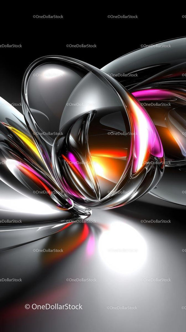 Abstract Metallic Shapes with Vibrant Reflections for Modern Design