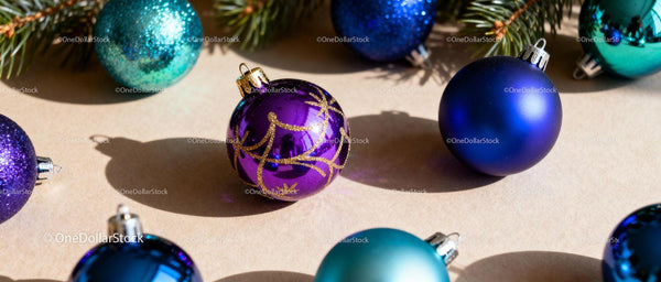 Colorful Christmas baubles with glittering details