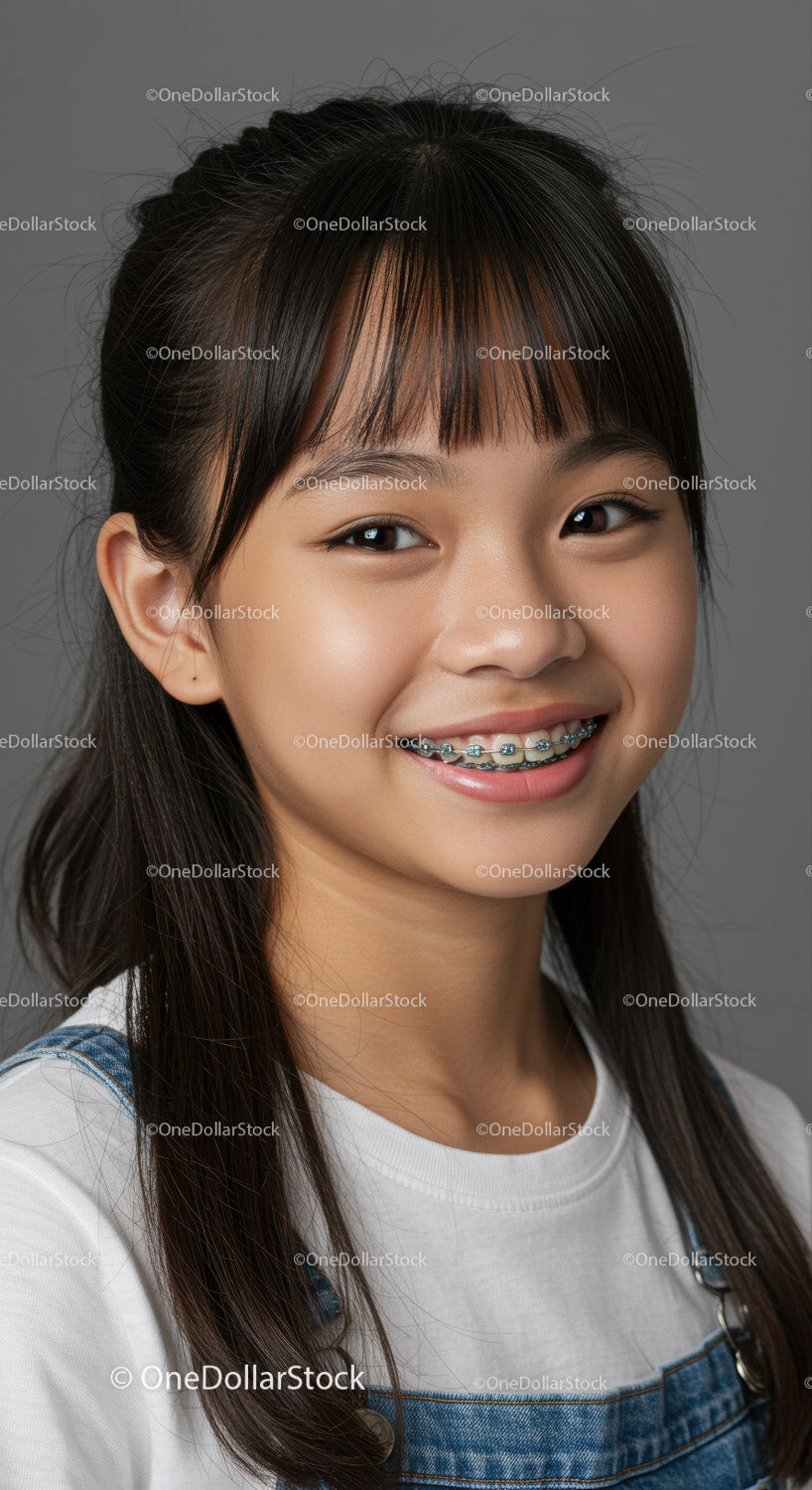 Young Girl with Braces Smiling Portrait in Studio
