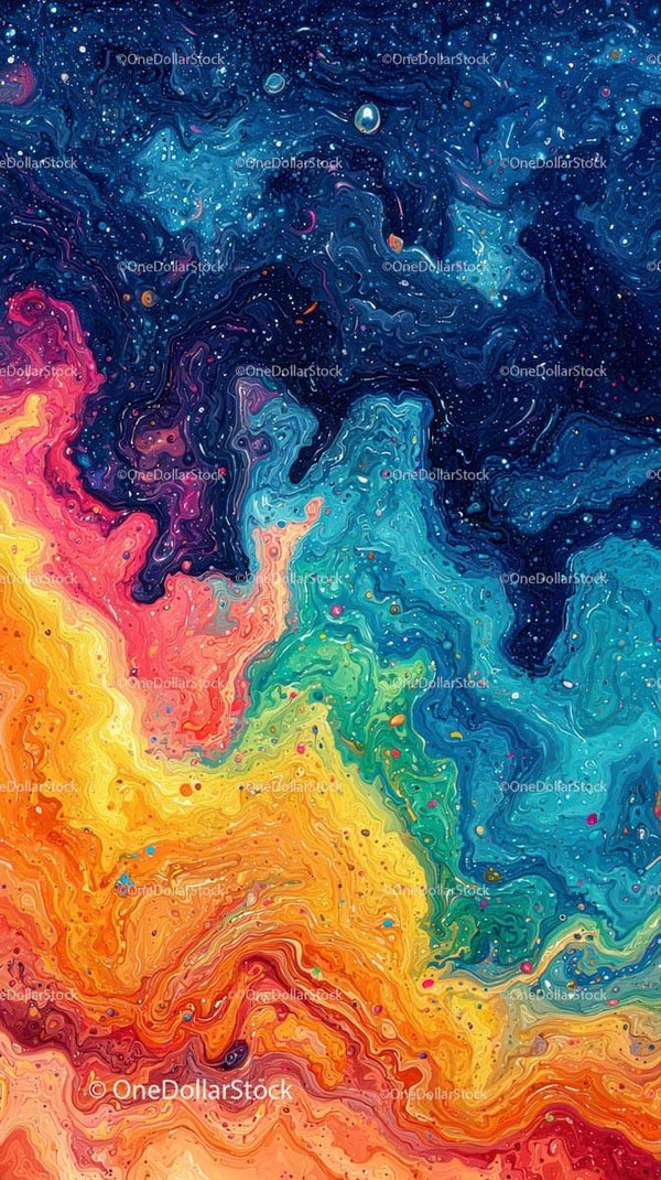 Vibrant Cosmic Paint Swirl Abstract Background for Creative Use