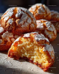 Golden Fried Dough Balls with Powdered Sugar for Dessert or Snack