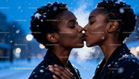 Couple Sharing a Tender Kiss in Snowy Evening