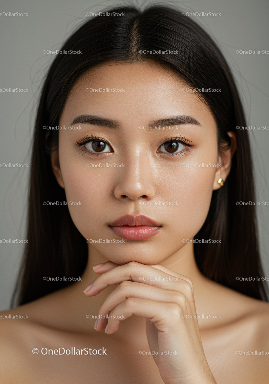 Elegancki portret kobiety z brązowymi oczami i naturalnym makijażem
