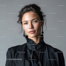 Elegant Woman Portrait with Stylish Earrings and Black Blouse