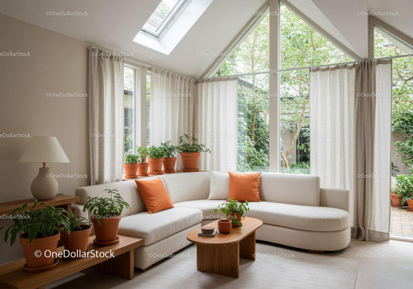 Cozy living room with natural light and green plants