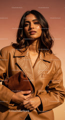 Stylish Woman in Brown Leather Jacket During Sunset Photography