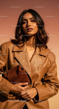 Stylish Woman in Brown Leather Jacket During Sunset Photography