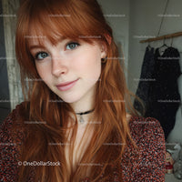 Portrait of a Red-Haired Woman with Blue Eyes in Cozy Indoor Setting
