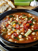 Hearty Vegetable Bean Soup in Black Casserole Dish