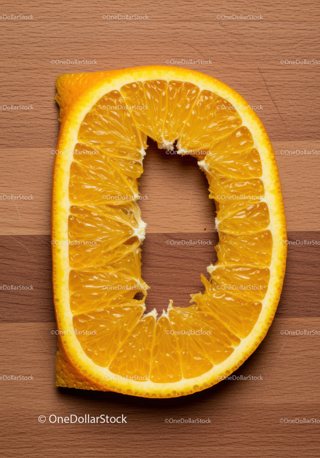 Fresh orange slice on wooden cutting board