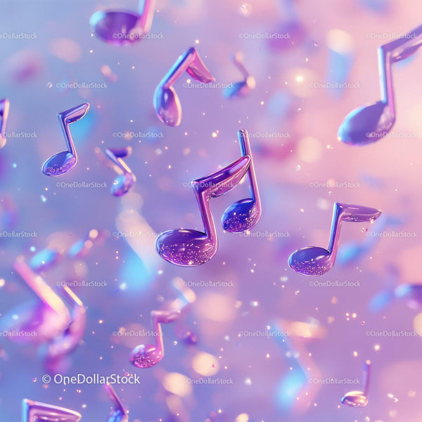 Floating Purple Glass Music Notes