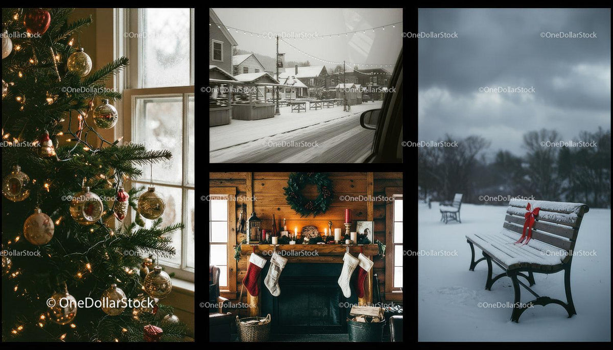 Cozy winter Christmas scenes with holiday decorations
