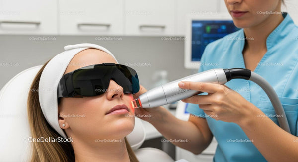 Kobieta Poddająca się Zaawansowanemu Zabiegowi Laserowego Liftingu Twarzy w Nowoczesnej Klinice