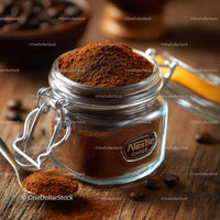 Glass Jar Filled with Fine Ground Coffee and Coffee Beans