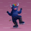 Cute Cartoon Buffalo in Sneakers with Vibrant Colors on Pink Background