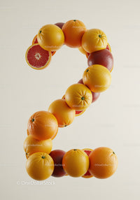 Number Two Made of Fresh Citrus Fruits on White