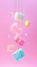 Colorful Ice Cubes against Bright Pastel Pink Background