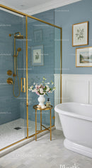 Elegant Bathroom with Gold Accents and Floral Decoration