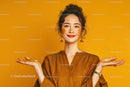 Joyful Woman with Gold Glitter Makeup and Curly Hair