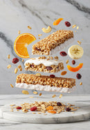 Floating granola bars with fresh fruit and oats