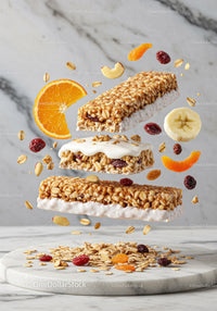 Floating granola bars with fresh fruit and oats