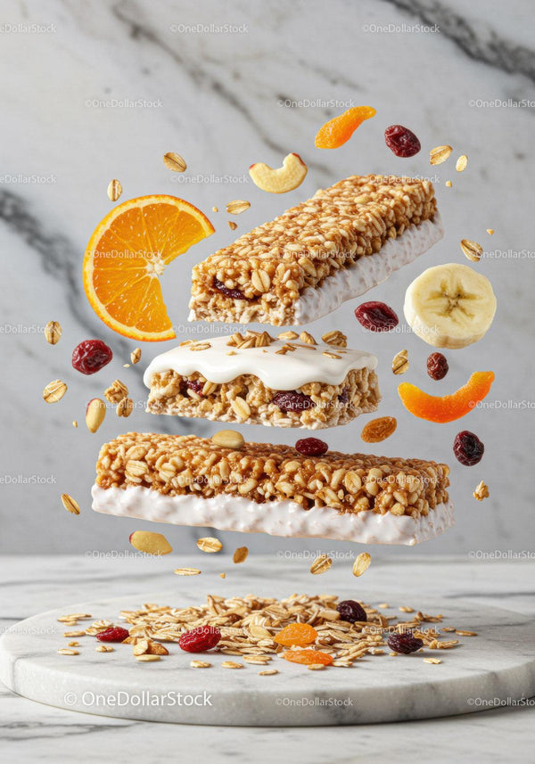 Floating granola bars with fresh fruit and oats