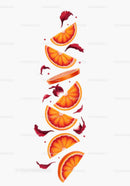Fresh vibrant blood orange slices with hibiscus petals