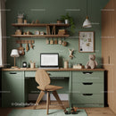 Modern Kid's Workspace with Wooden Desk and Plush Toys