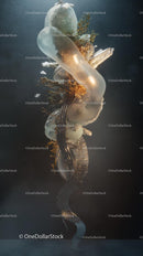 Abstract Modern Glass Sculpture with Metallic and Bubble Shapes