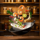 Fresh shrimp and herbs tossed in wok with steam