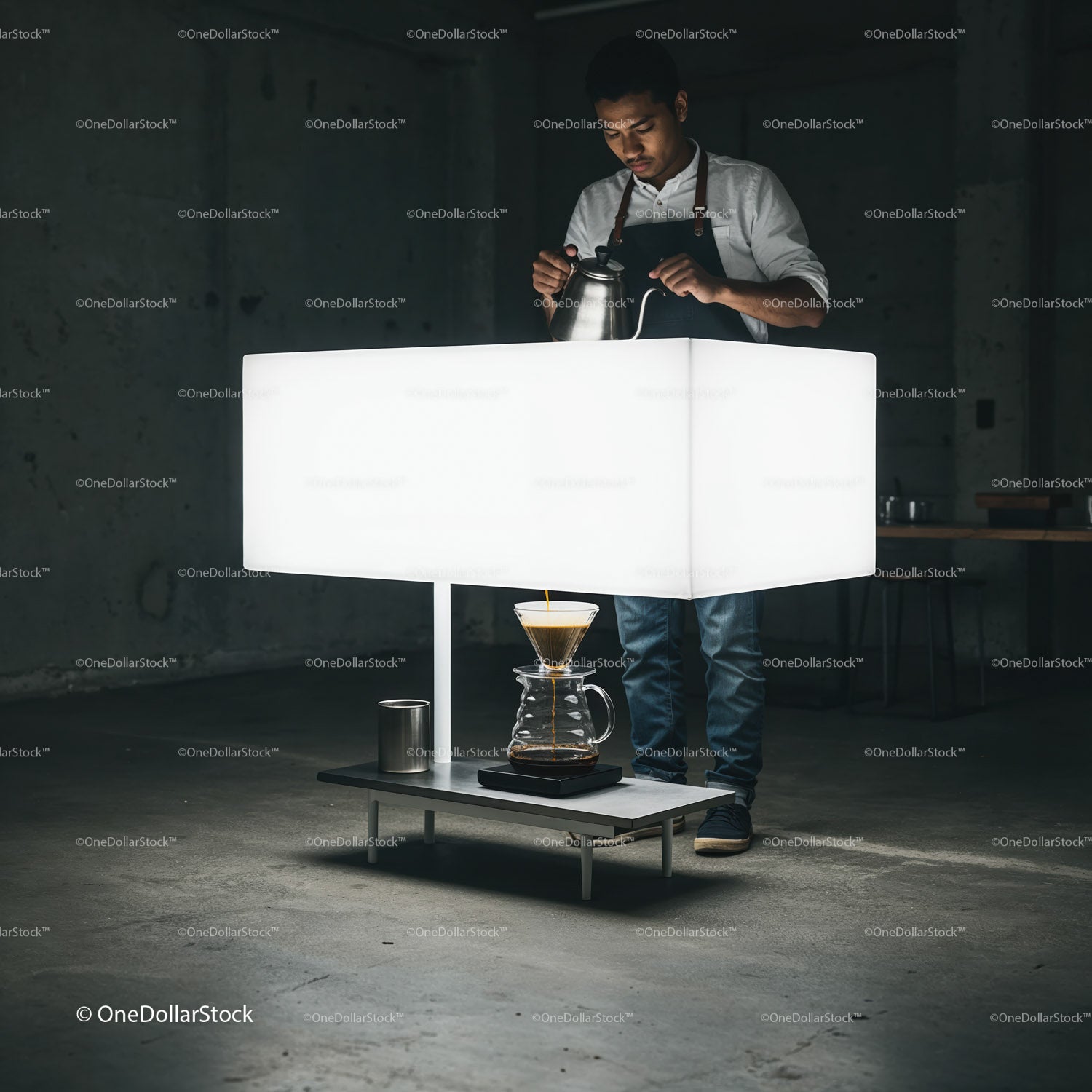 Barista Brewing Coffee with Precision and Focus