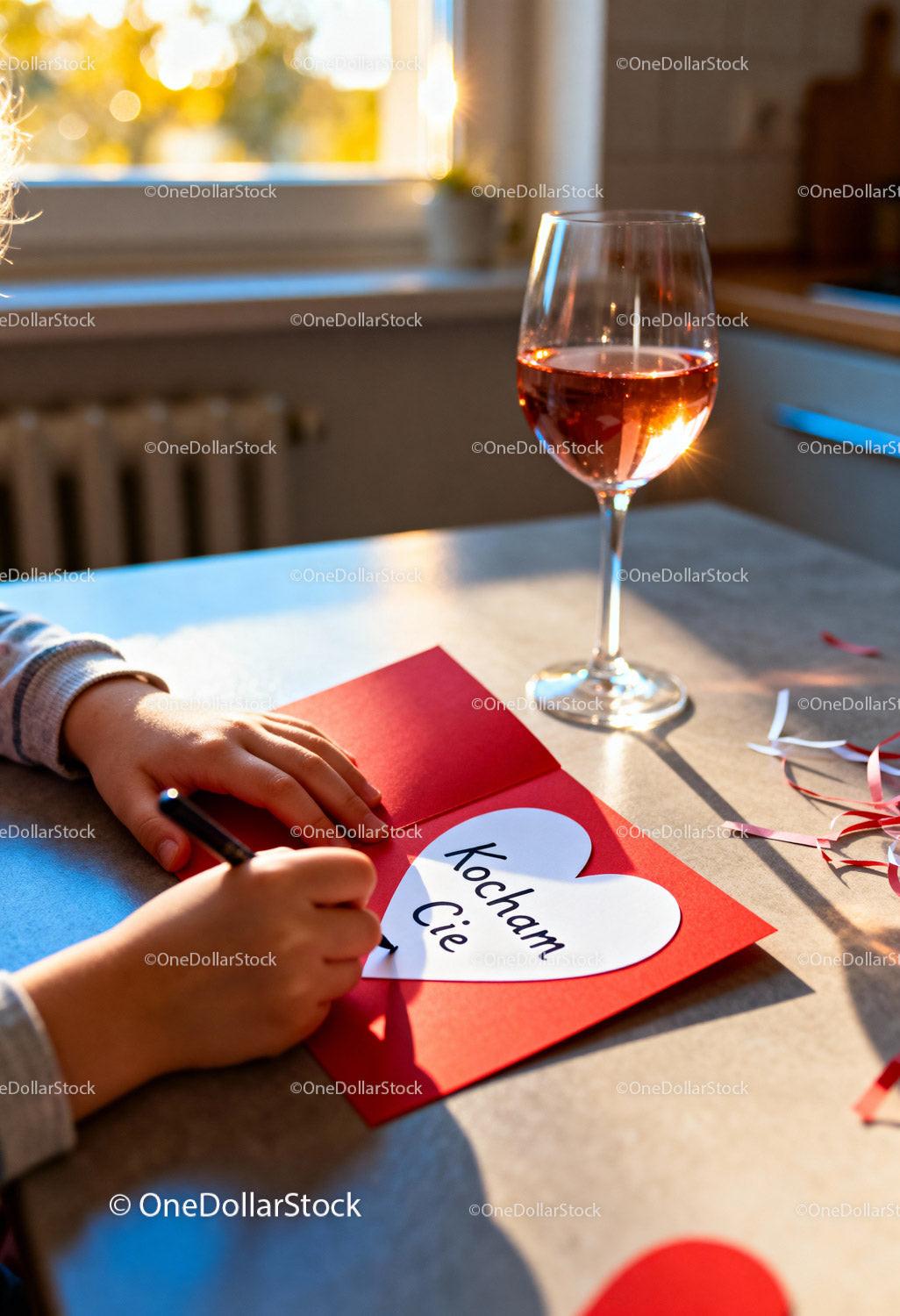 Child writing a heartfelt Valentine card at home