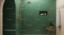 Modern bathroom shower with green scalloped tiles