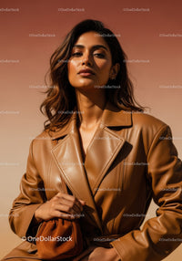 Fashion Model Wearing Leather Trench Coat in Sunset Light