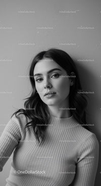 Elegant Young Woman Portrait with Casual Sweater in Black and White