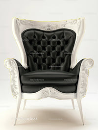 Luxury Black Leather Upholstered Armchair with Ornate White Frame