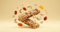Healthy granola bars with nuts and dried fruits floating